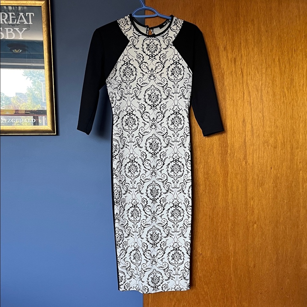 TFNC Black and White Long Sleeve Dress